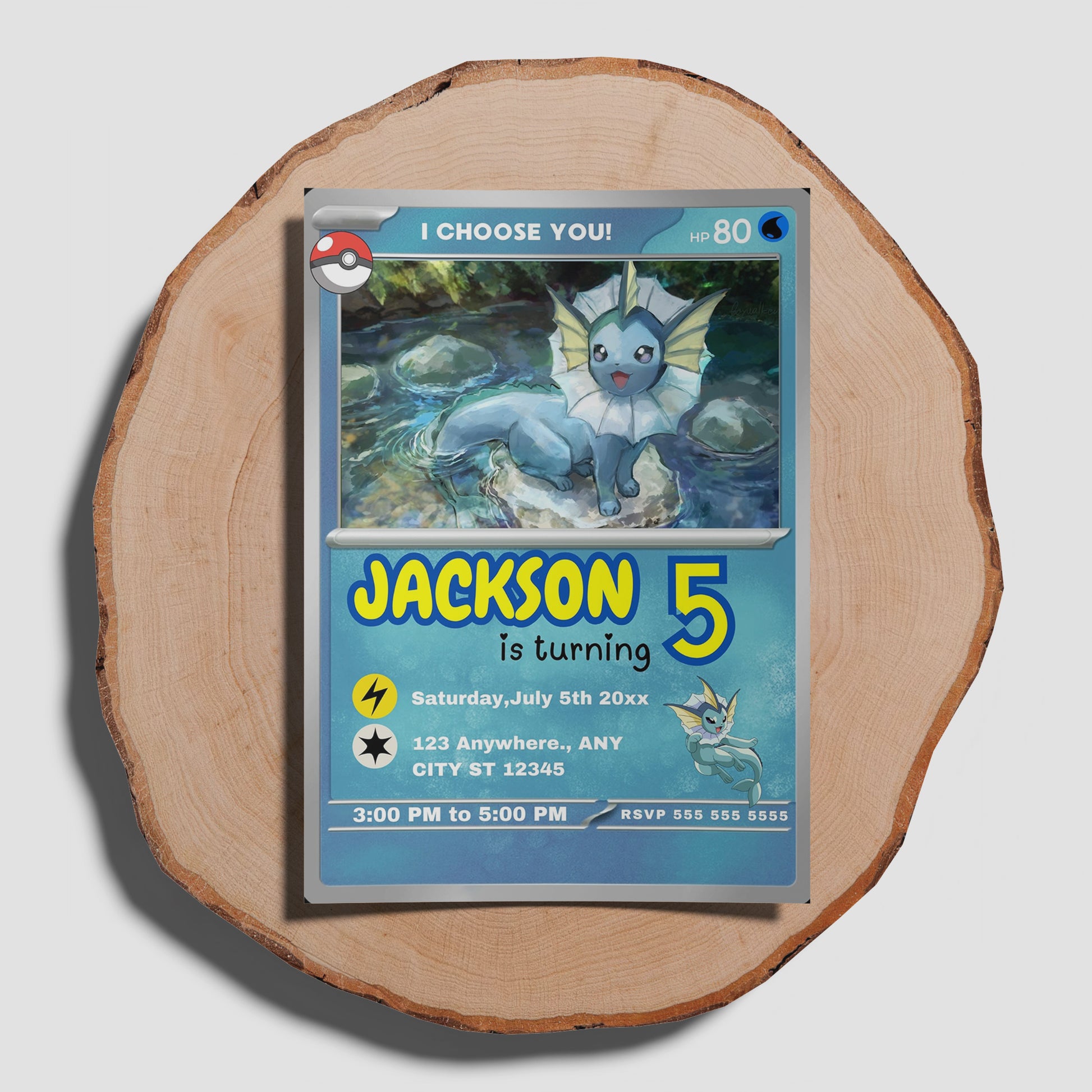 Vaporeon Invitation Template | Pokemon Card Birthday Invite - CreativeRino