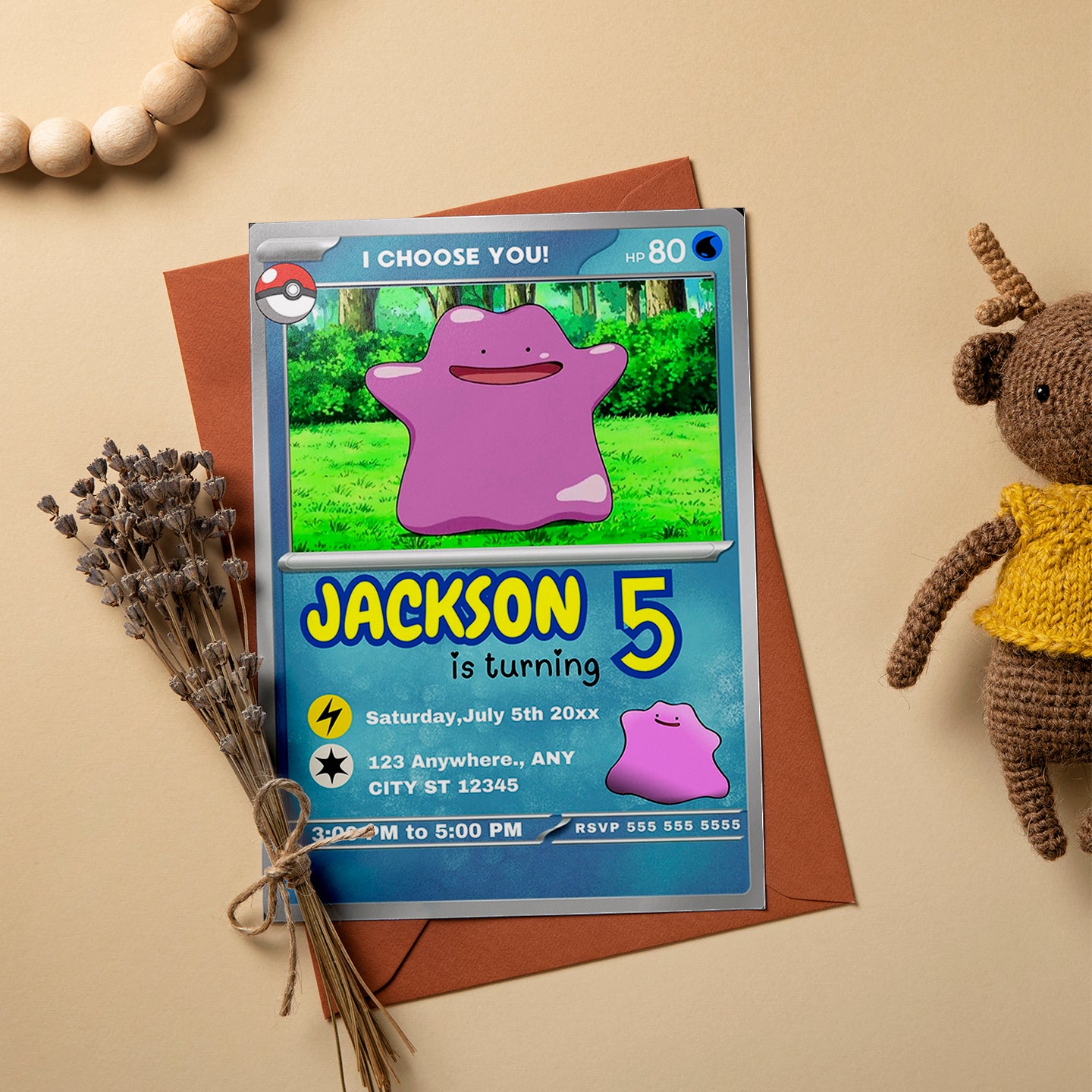 Ditto Invitation Template | Pokemon Card Birthday Invite - CreativeRino