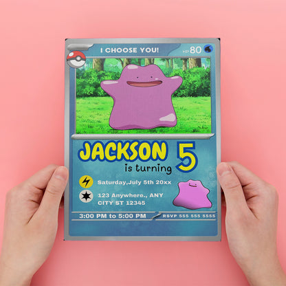 Ditto Invitation Template | Pokemon Card Birthday Invite - CreativeRino
