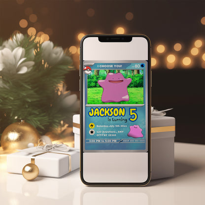 Ditto Invitation Template | Pokemon Card Birthday Invite - CreativeRino