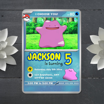 Ditto Invitation Template | Pokemon Card Birthday Invite - CreativeRino