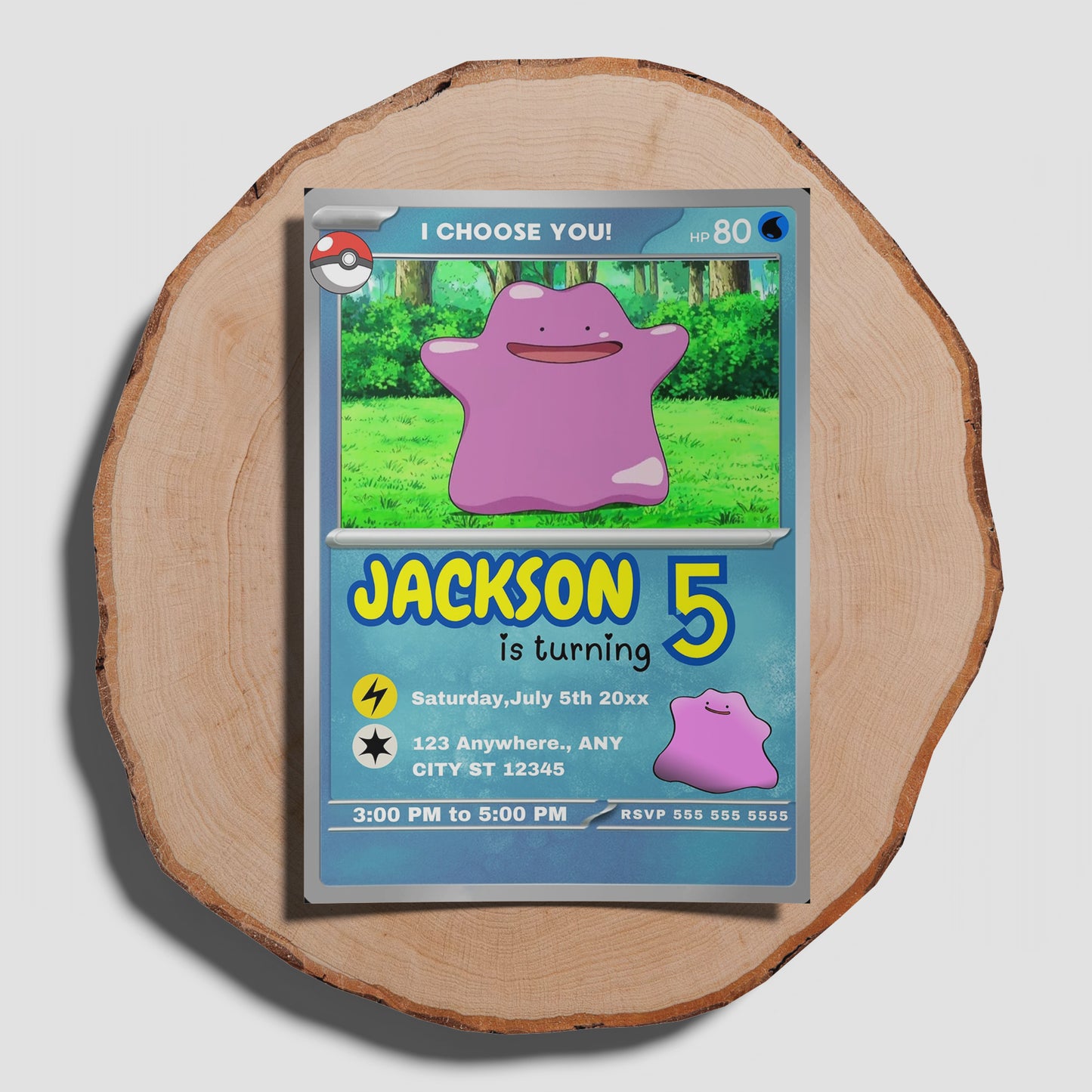 Ditto Invitation Template | Pokemon Card Birthday Invite - CreativeRino