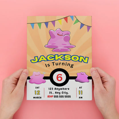 Ditto Pokemon Birthday Party Invitation Template - CreativeRino