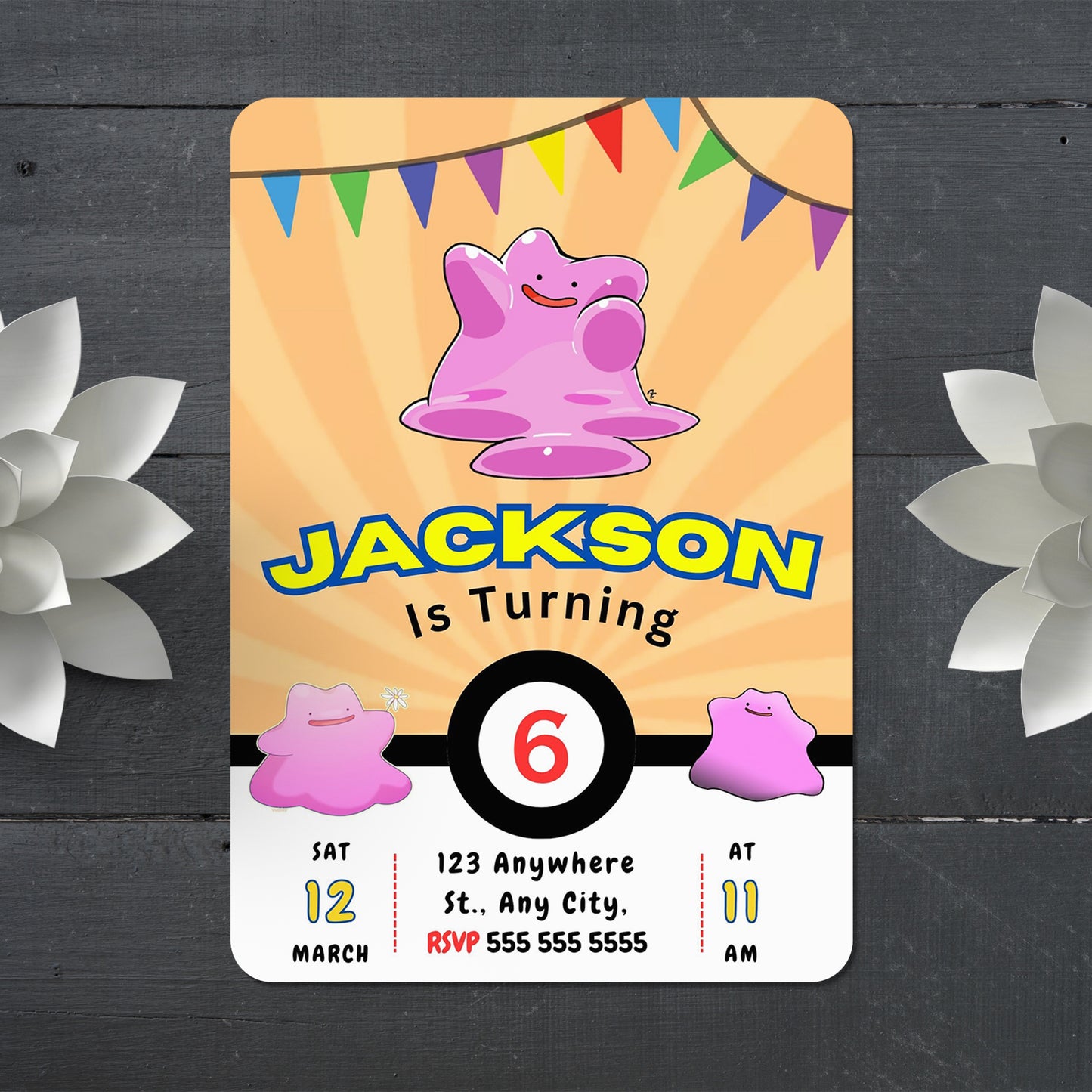 Ditto Pokemon Birthday Party Invitation Template - CreativeRino