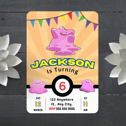 Ditto Pokemon Birthday Party Invitation Template - CreativeRino