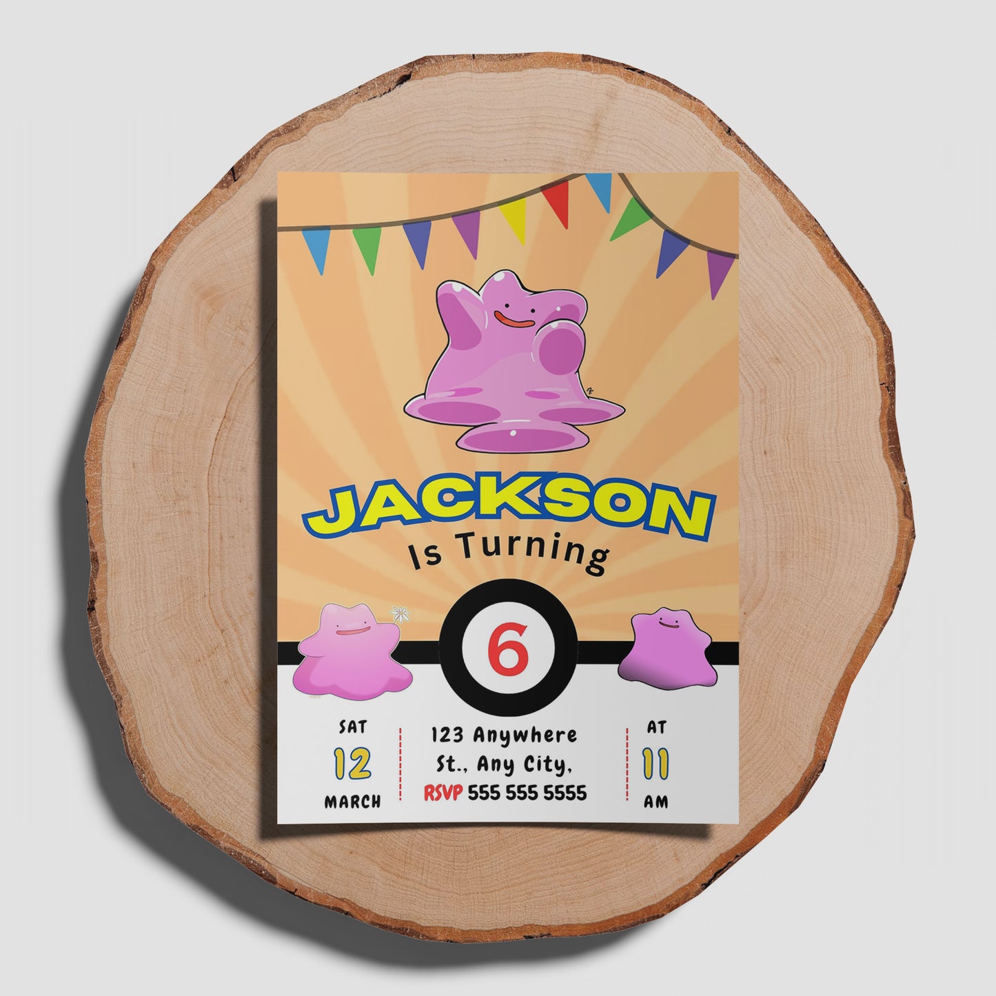 Ditto Pokemon Birthday Party Invitation Template - CreativeRino