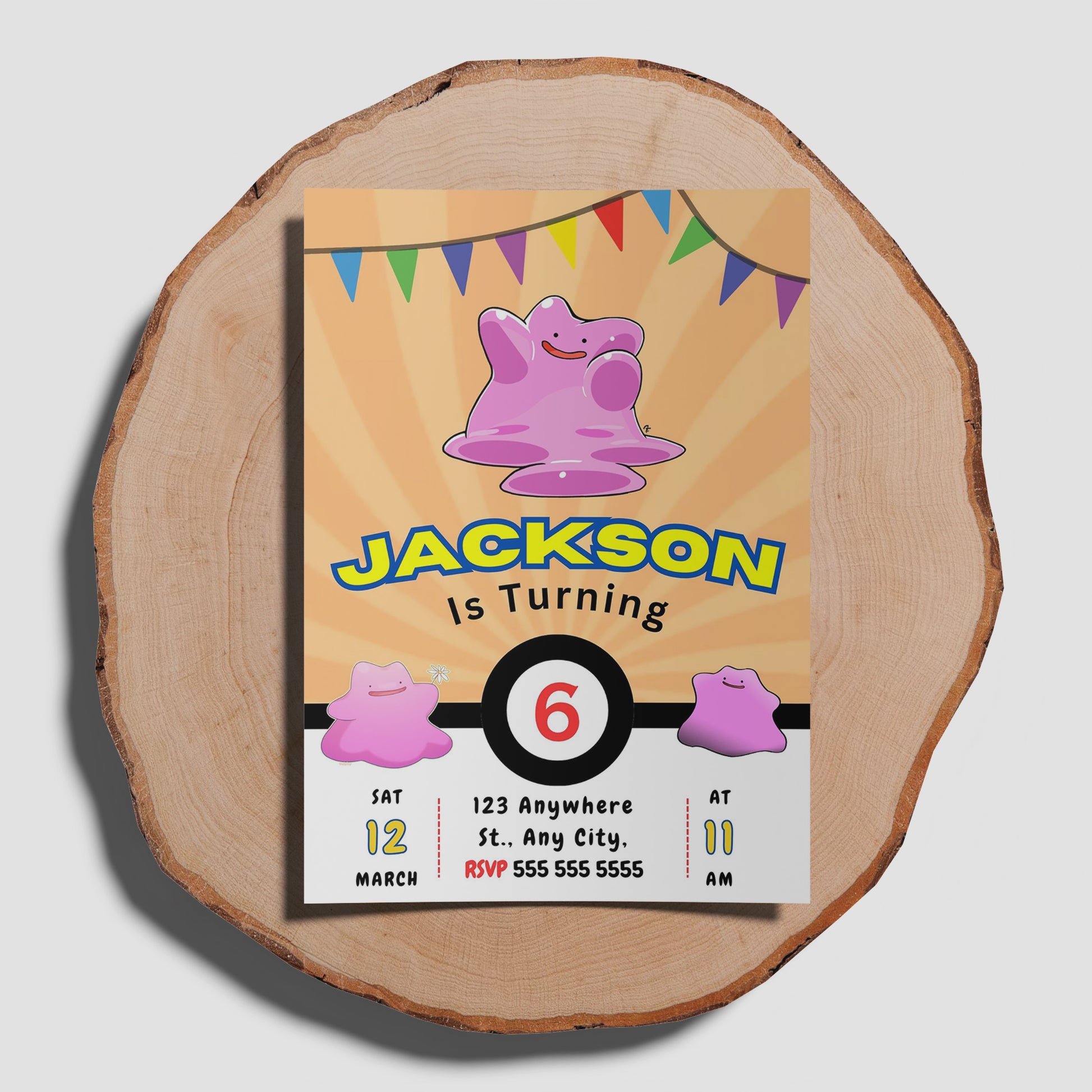 Ditto Pokemon Birthday Party Invitation Template - CreativeRino
