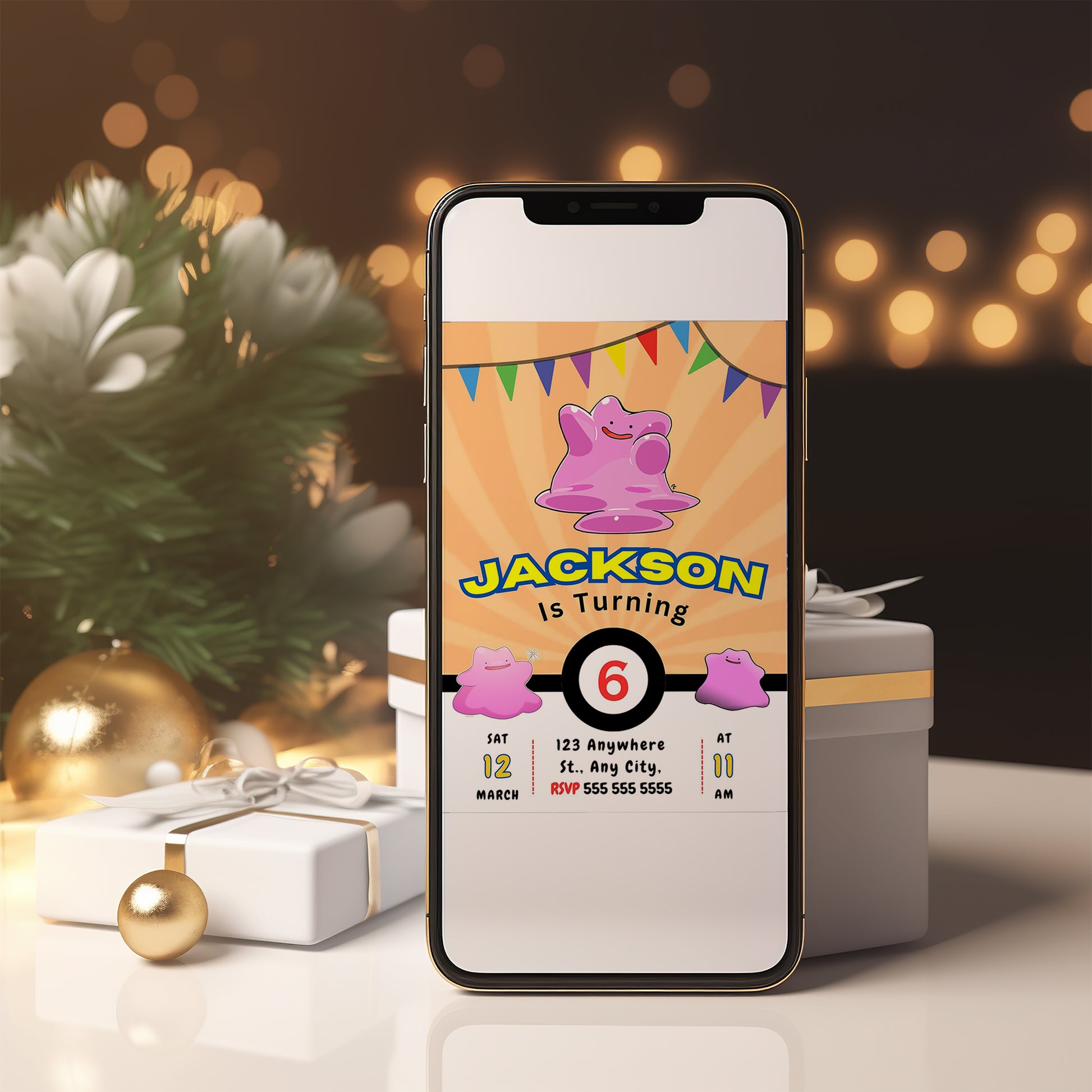 Ditto Pokemon Birthday Party Invitation Template - CreativeRino