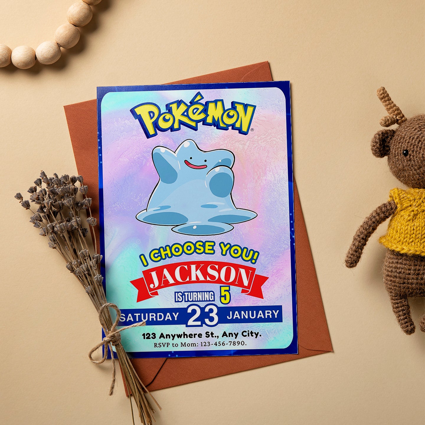 Ditto Invitation Template | Pokemon Birthday Invite - CreativeRino