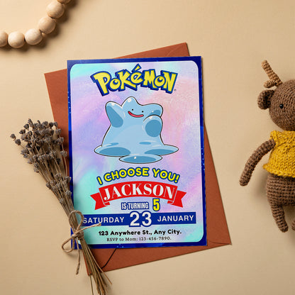 Ditto Invitation Template | Pokemon Birthday Invite - CreativeRino