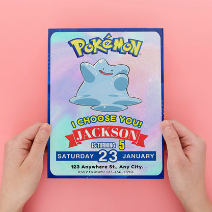 Ditto Invitation Template | Pokemon Birthday Invite - CreativeRino