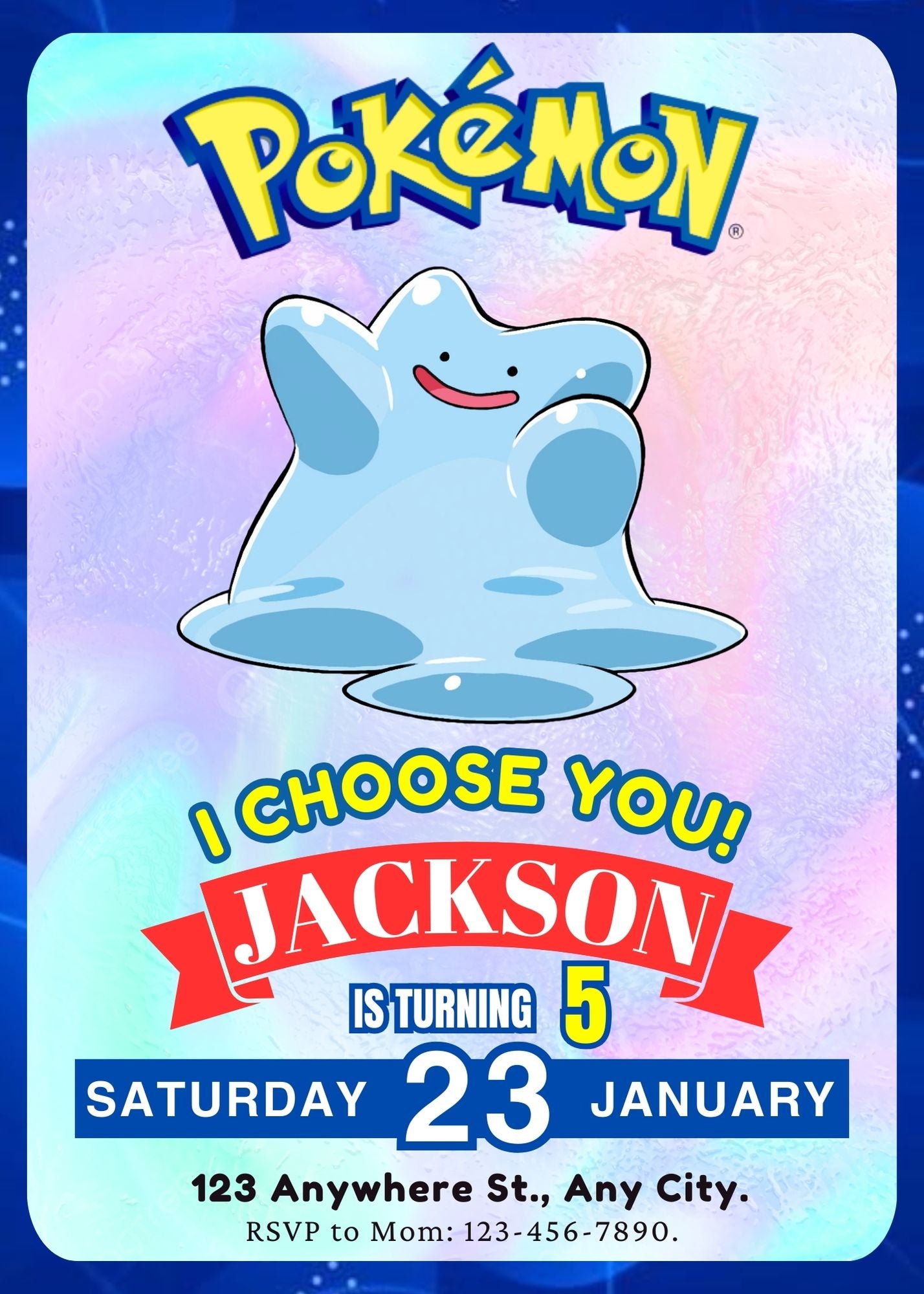 Ditto Invitation Template | Pokemon Birthday Invite - CreativeRino