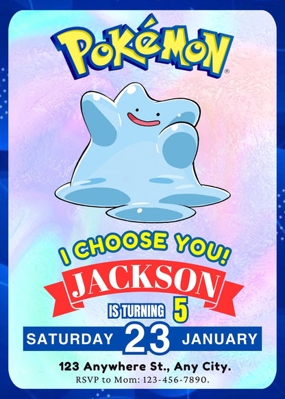 Ditto Invitation Template | Pokemon Birthday Invite - CreativeRino