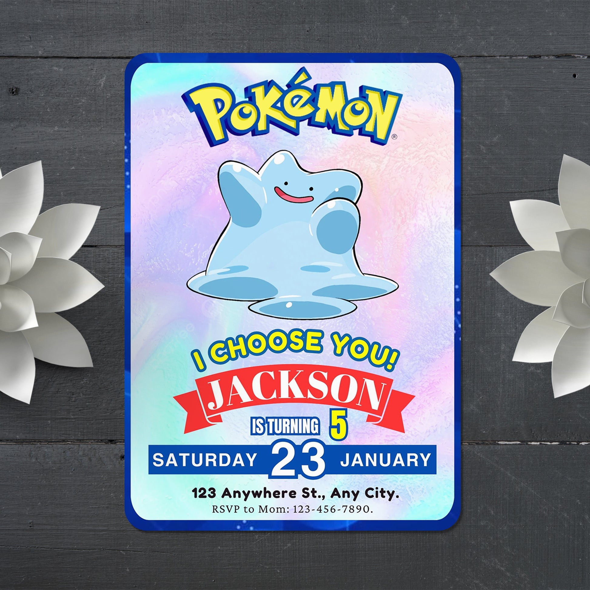 Ditto Invitation Template | Pokemon Birthday Invite - CreativeRino