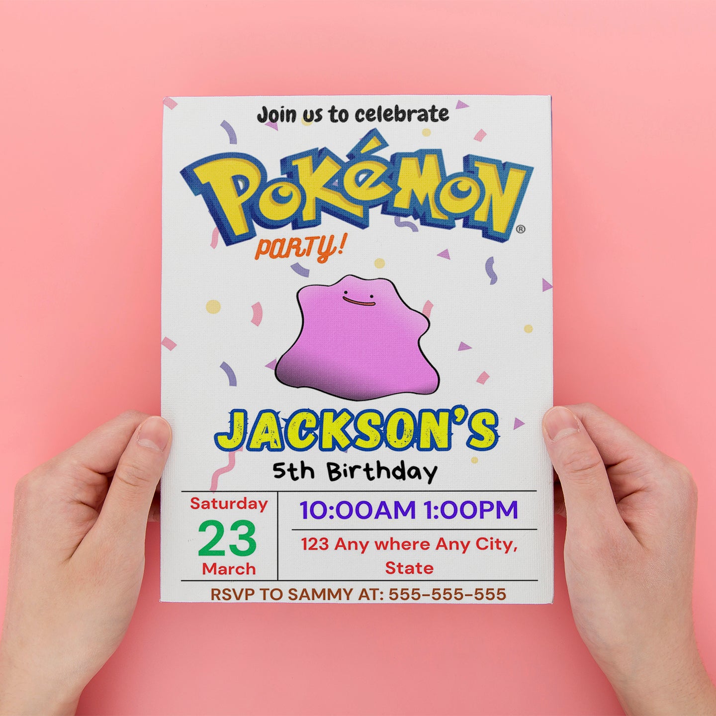 Ditto Birthday Invitation Template | Pokemon Invite - CreativeRino