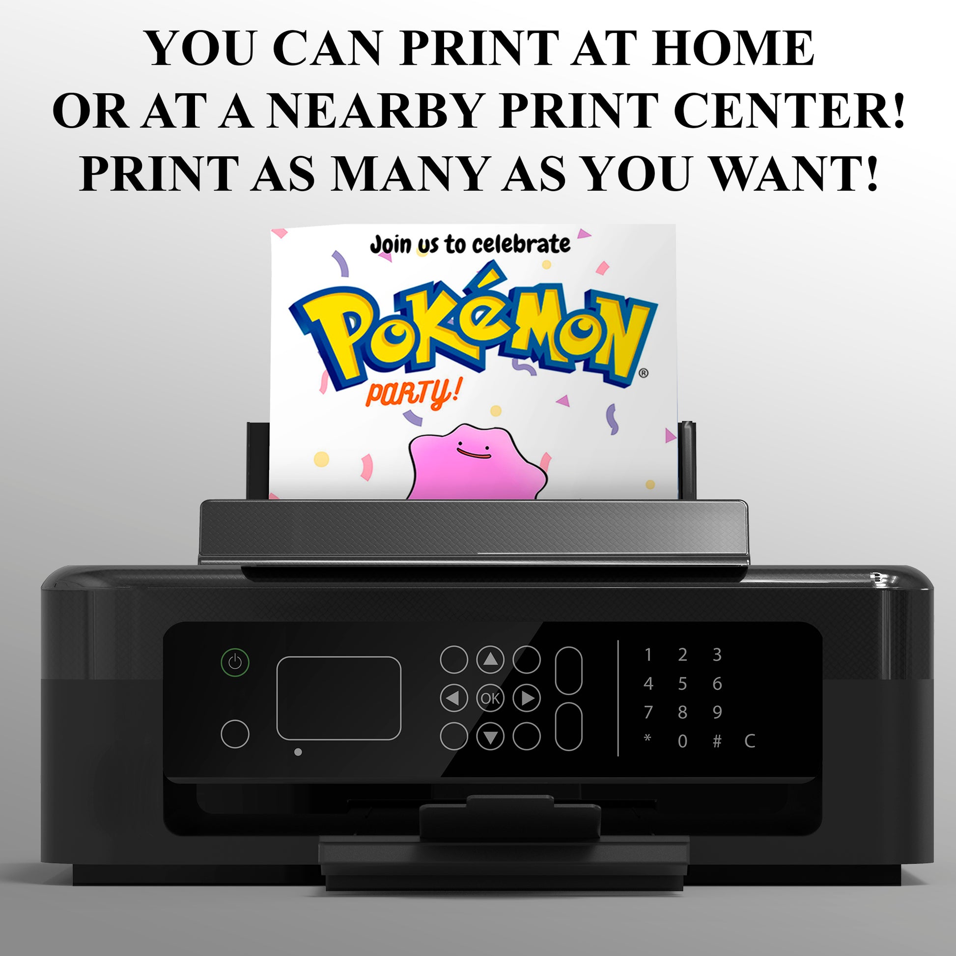 Ditto Birthday Invitation Template | Pokemon Invite - CreativeRino