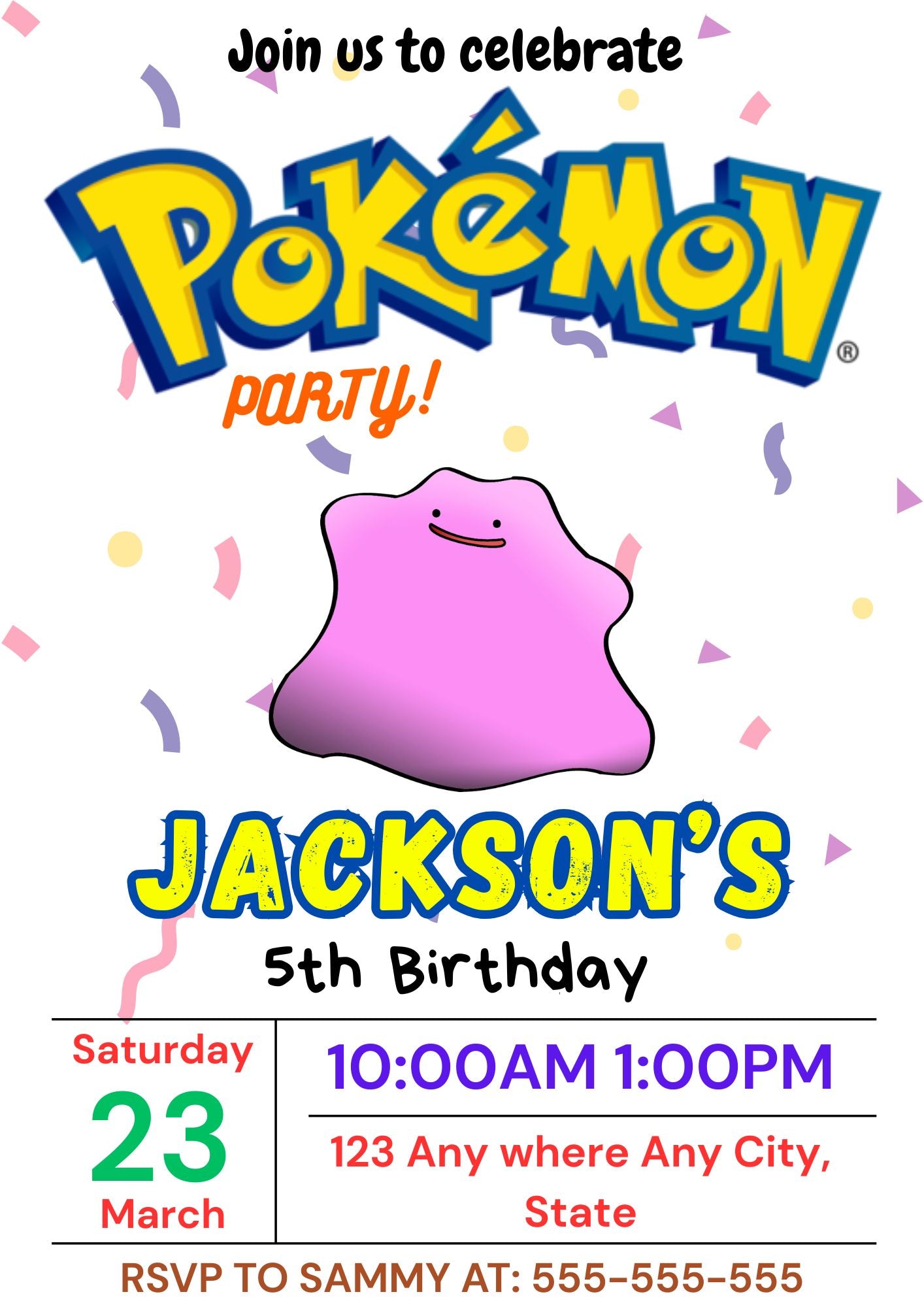 Ditto Birthday Invitation Template | Pokemon Invite - CreativeRino