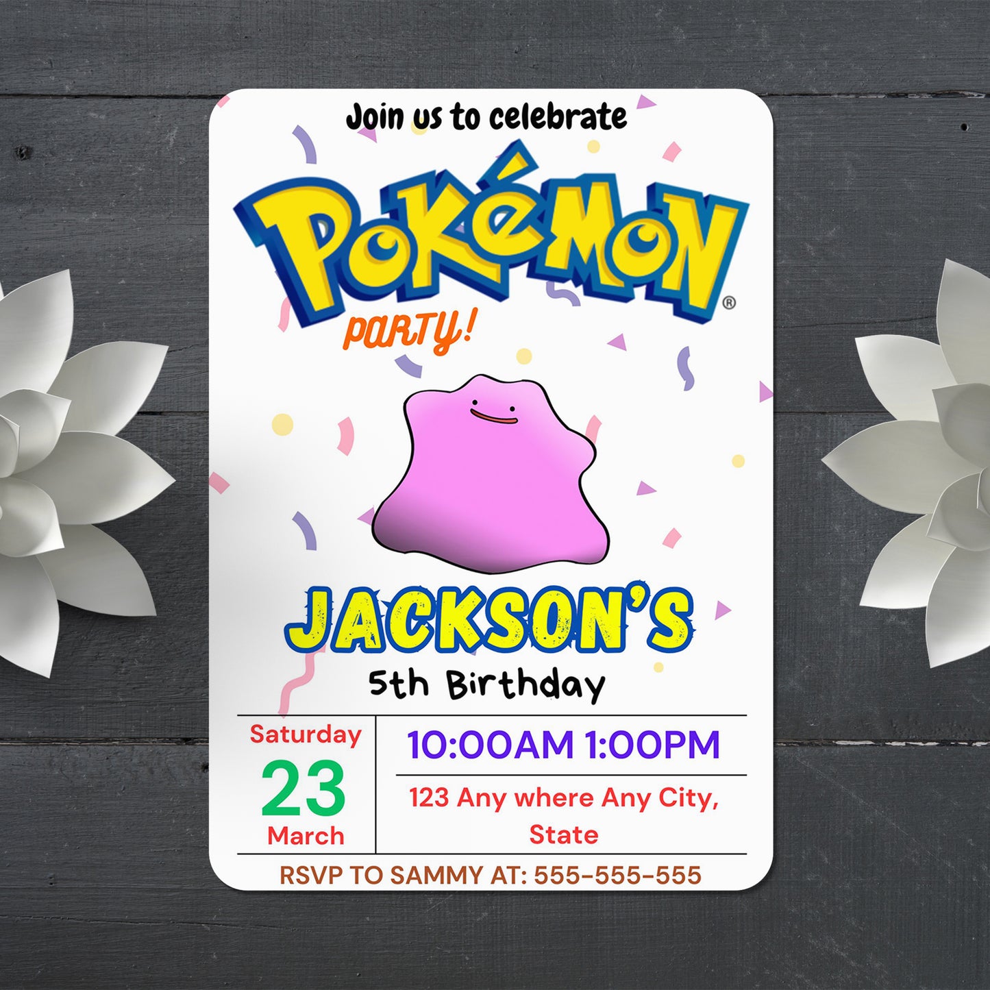 Ditto Birthday Invitation Template | Pokemon Invite - CreativeRino