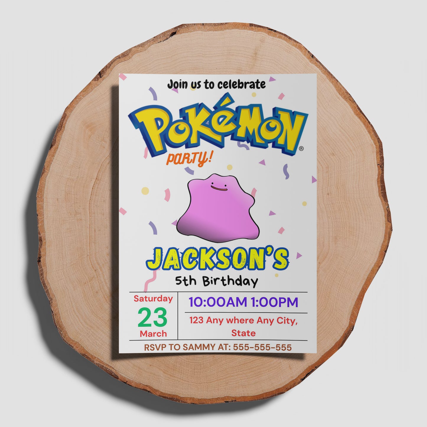 Ditto Birthday Invitation Template | Pokemon Invite - CreativeRino
