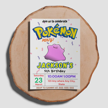 Ditto Birthday Invitation Template | Pokemon Invite - CreativeRino