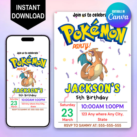 Charizard Birthday Invitation Template | Pokemon Invite - CreativeRino