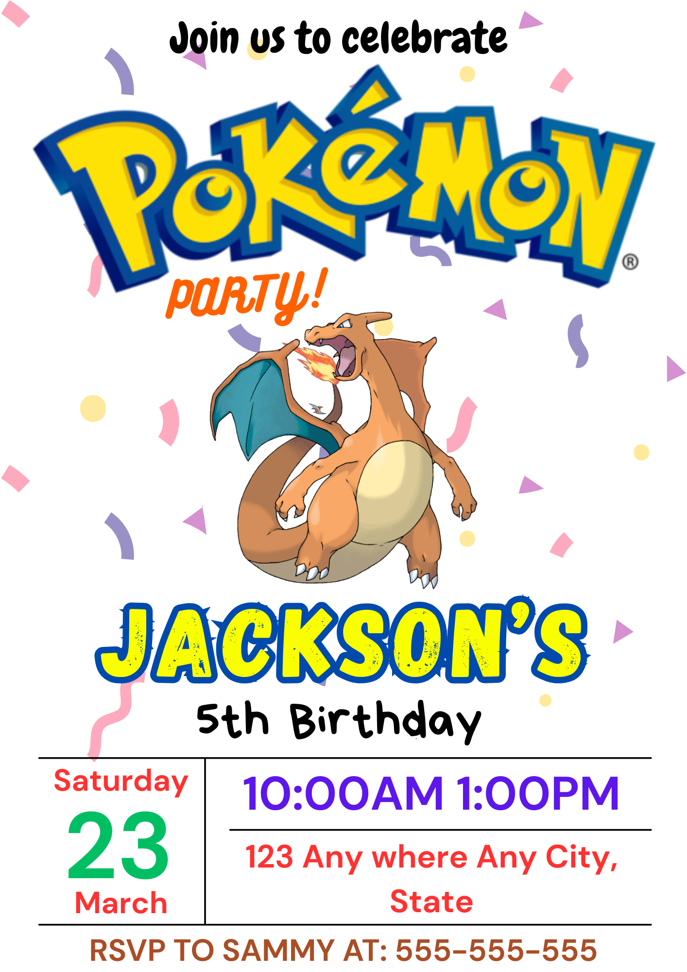 Charizard Birthday Invitation Template | Pokemon Invite - CreativeRino