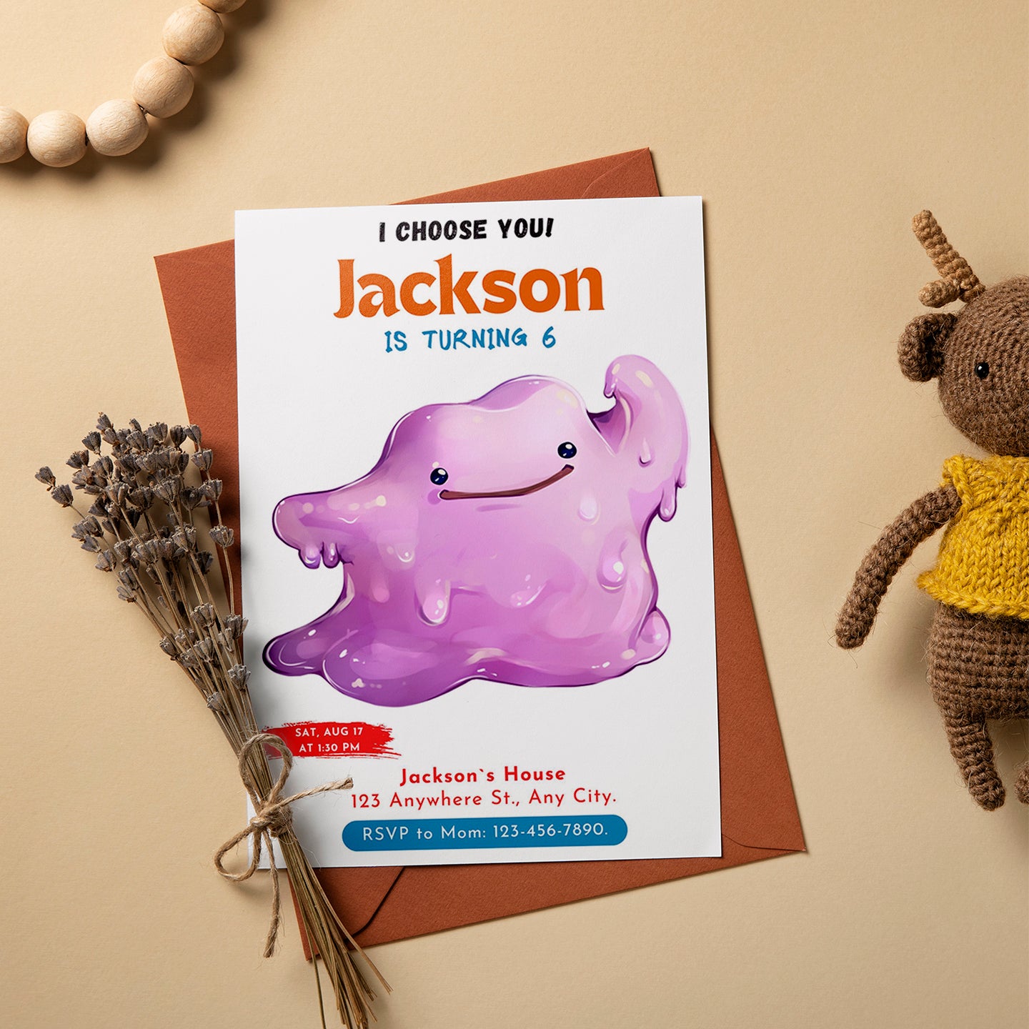 Ditto Birthday Party Invitation Template | Pokemon Invite - CreativeRino