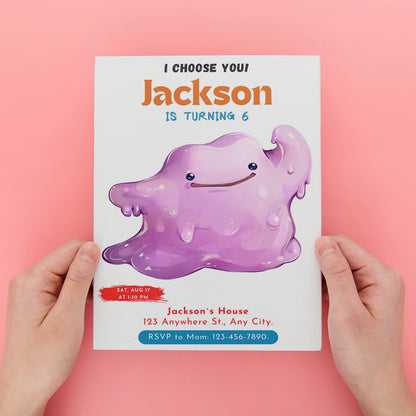 Ditto Birthday Party Invitation Template | Pokemon Invite - CreativeRino