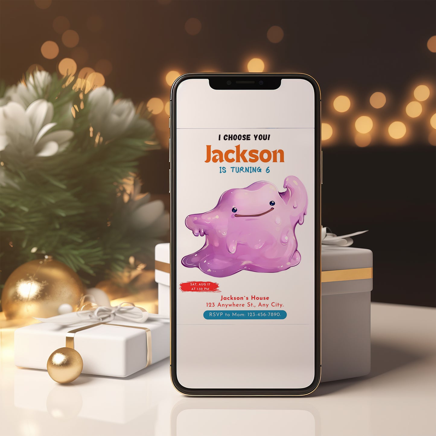 Ditto Birthday Party Invitation Template | Pokemon Invite - CreativeRino