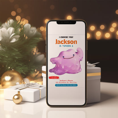 Ditto Birthday Party Invitation Template | Pokemon Invite - CreativeRino