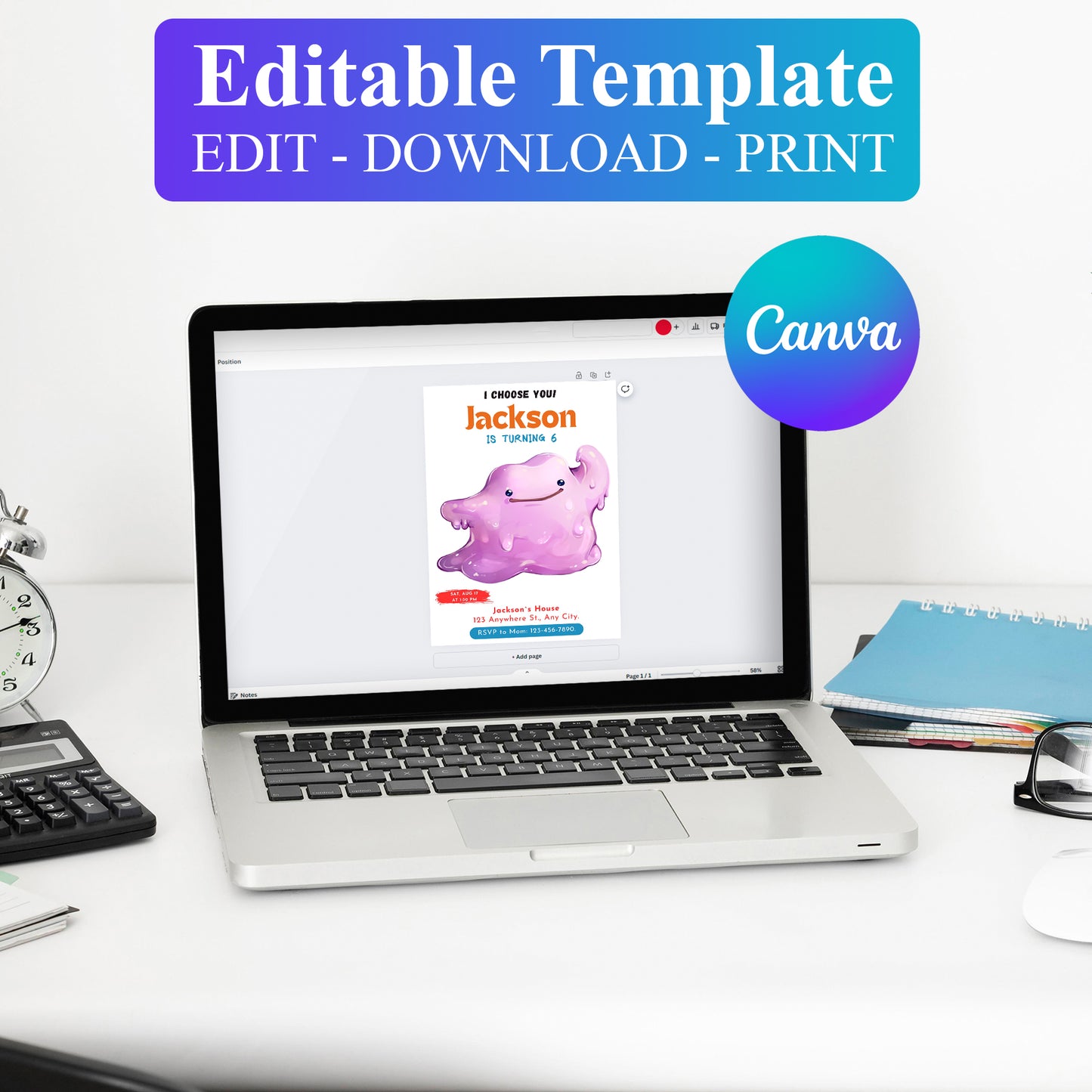 Ditto Birthday Party Invitation Template | Pokemon Invite - CreativeRino