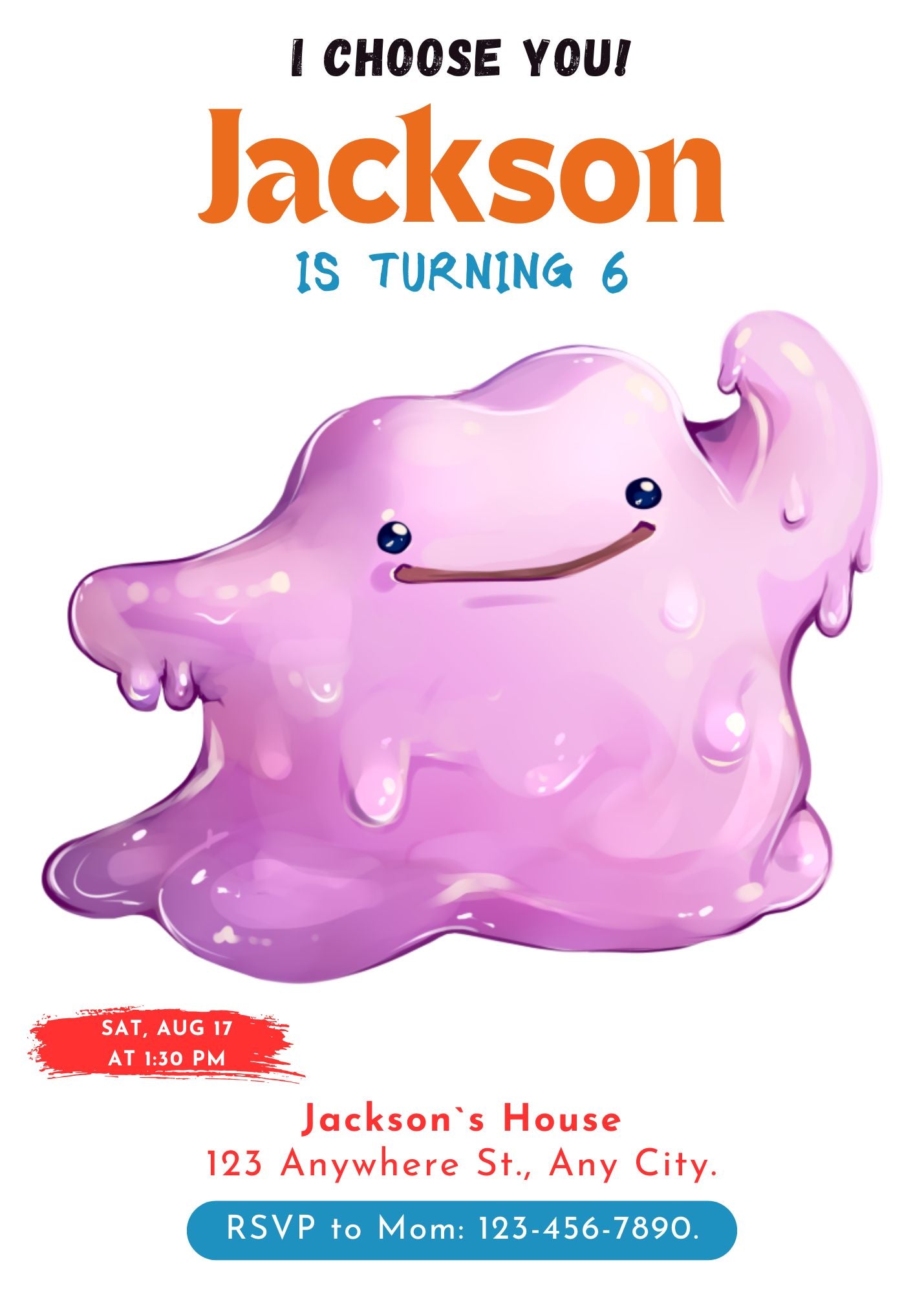 Ditto Birthday Party Invitation Template | Pokemon Invite - CreativeRino