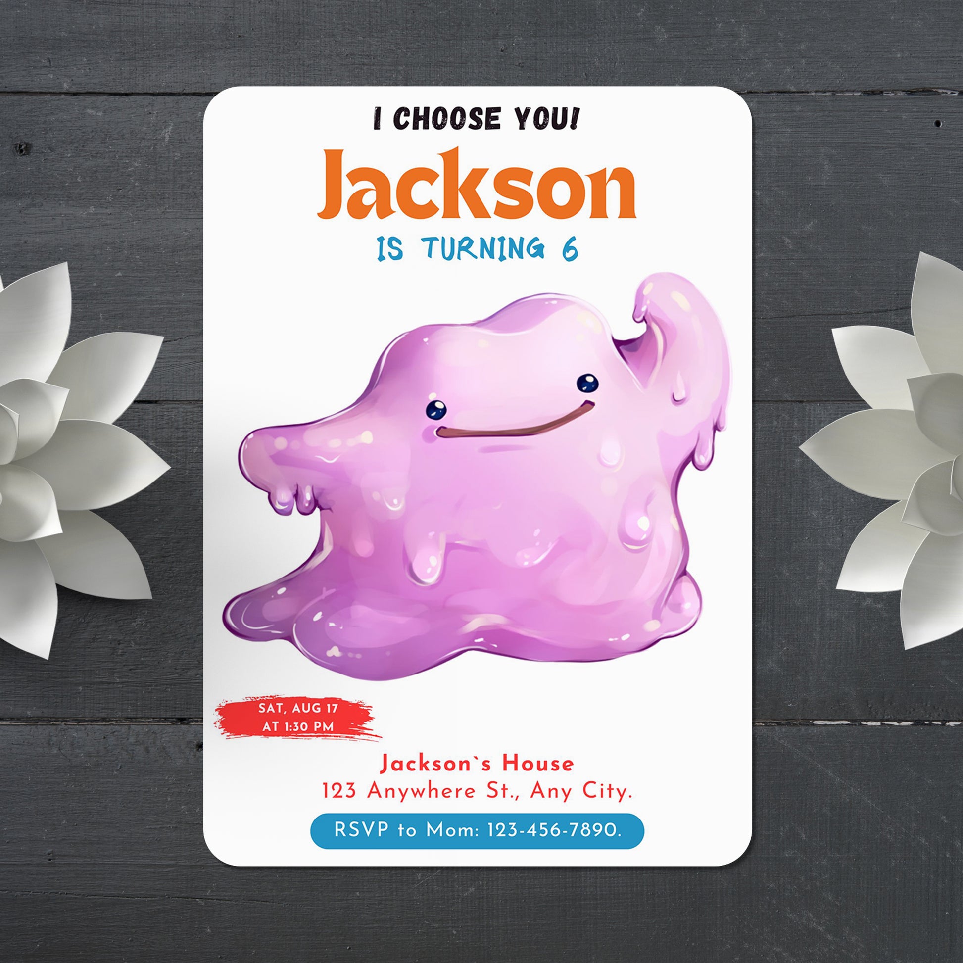 Ditto Birthday Party Invitation Template | Pokemon Invite - CreativeRino