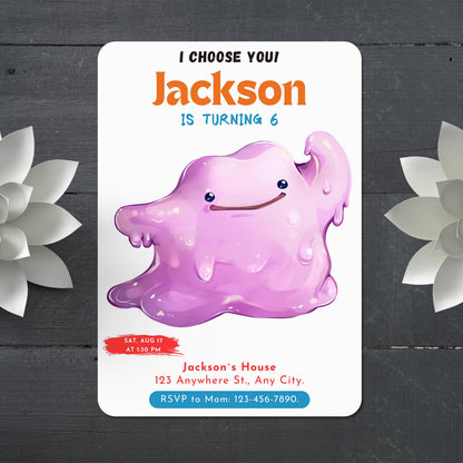 Ditto Birthday Party Invitation Template | Pokemon Invite - CreativeRino