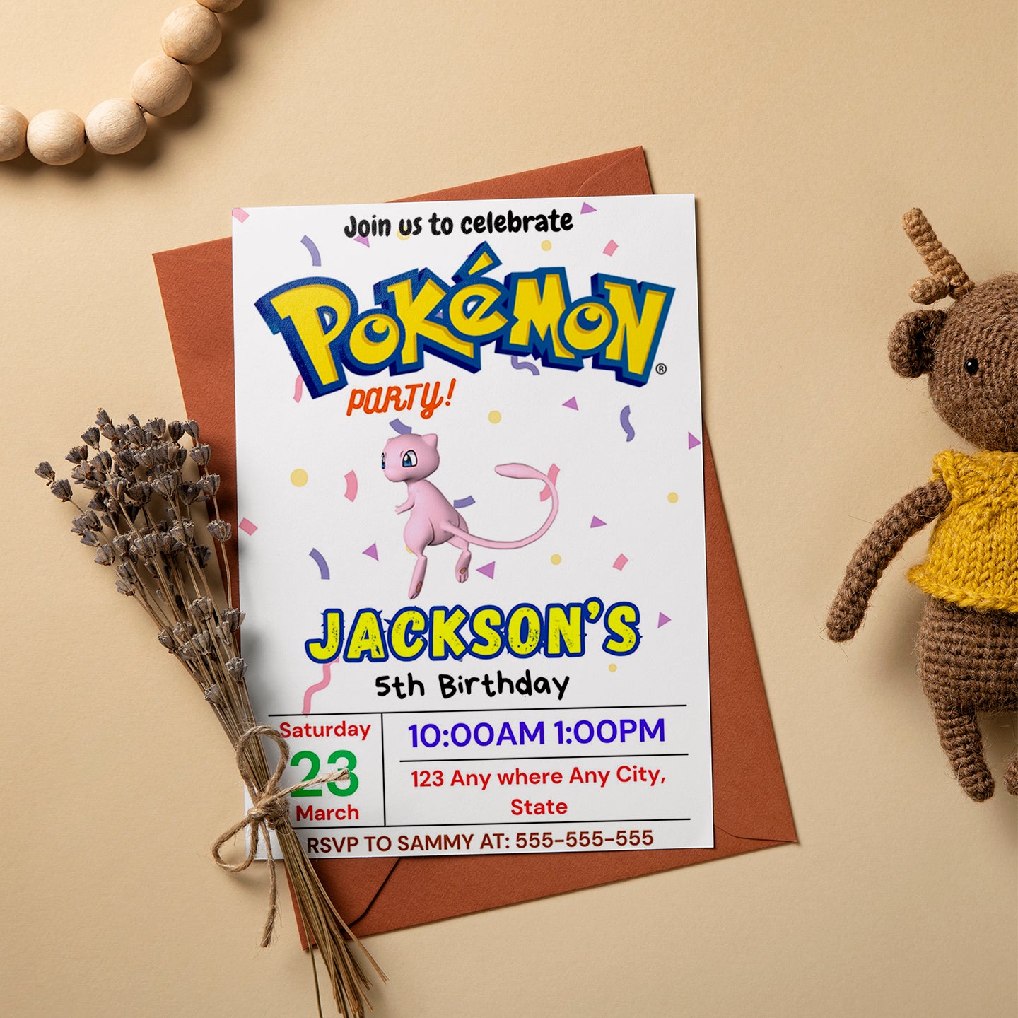 Mew Birthday Invitation Template | Pokemon Invite - CreativeRino
