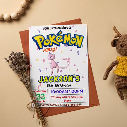 Mew Birthday Invitation Template | Pokemon Invite - CreativeRino