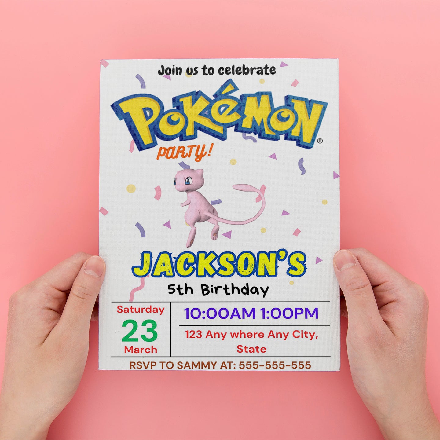 Mew Birthday Invitation Template | Pokemon Invite - CreativeRino