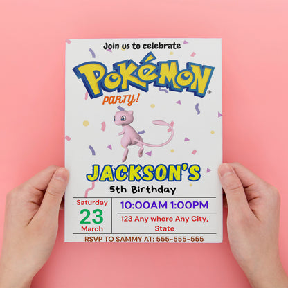 Mew Birthday Invitation Template | Pokemon Invite - CreativeRino