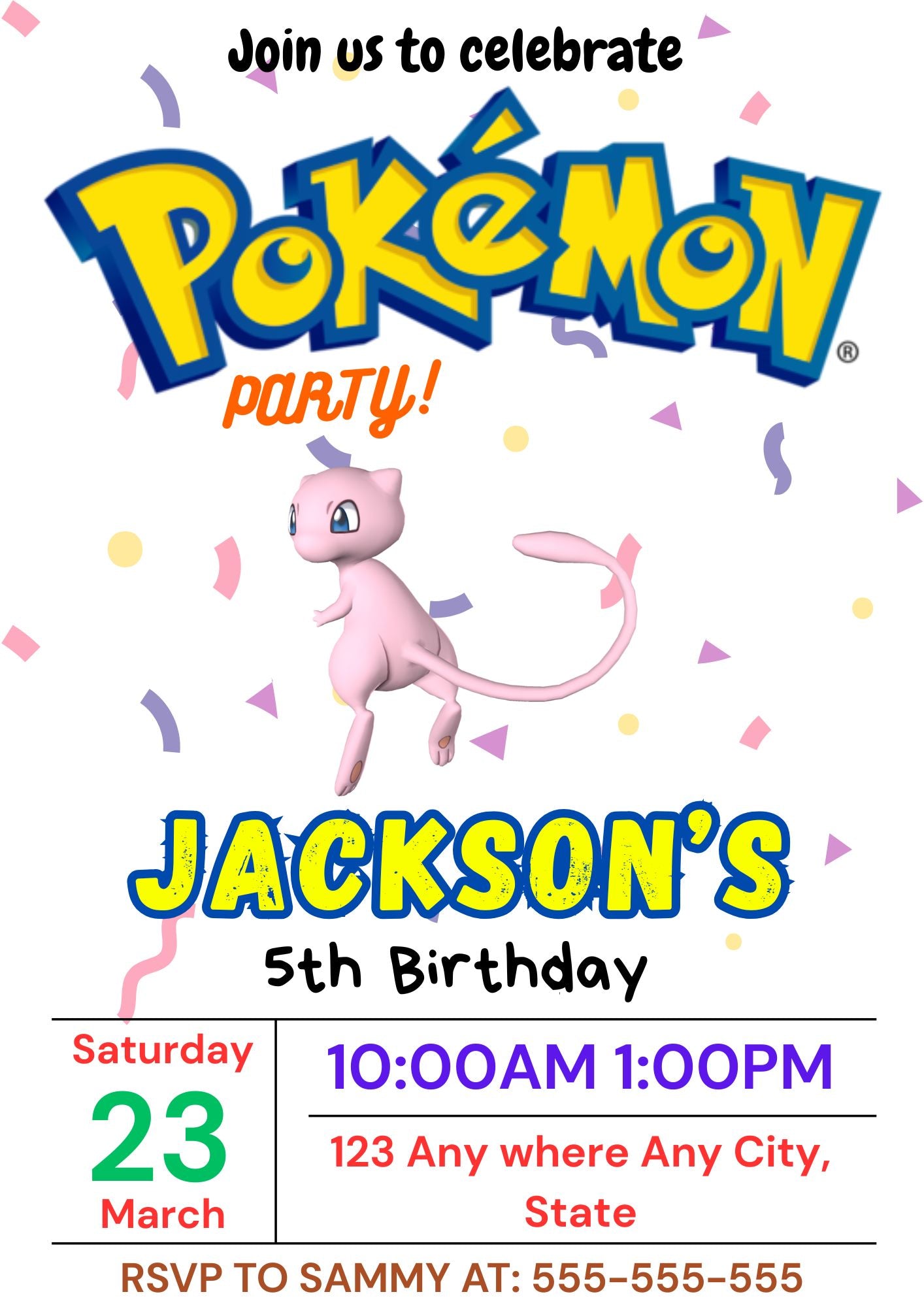 Mew Birthday Invitation Template | Pokemon Invite - CreativeRino