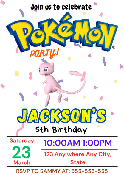 Mew Birthday Invitation Template | Pokemon Invite - CreativeRino