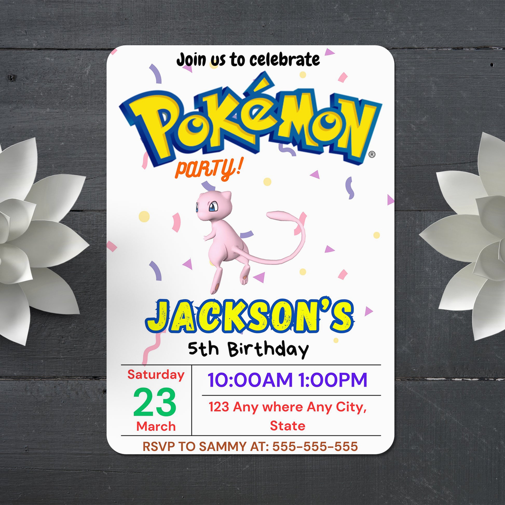 Mew Birthday Invitation Template | Pokemon Invite - CreativeRino