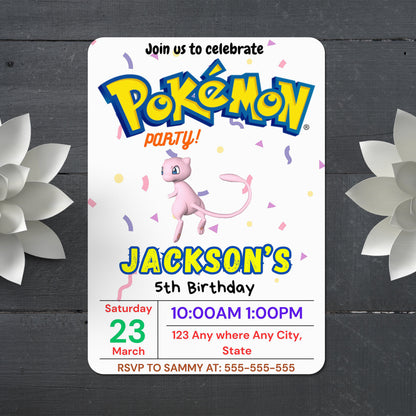 Mew Birthday Invitation Template | Pokemon Invite - CreativeRino