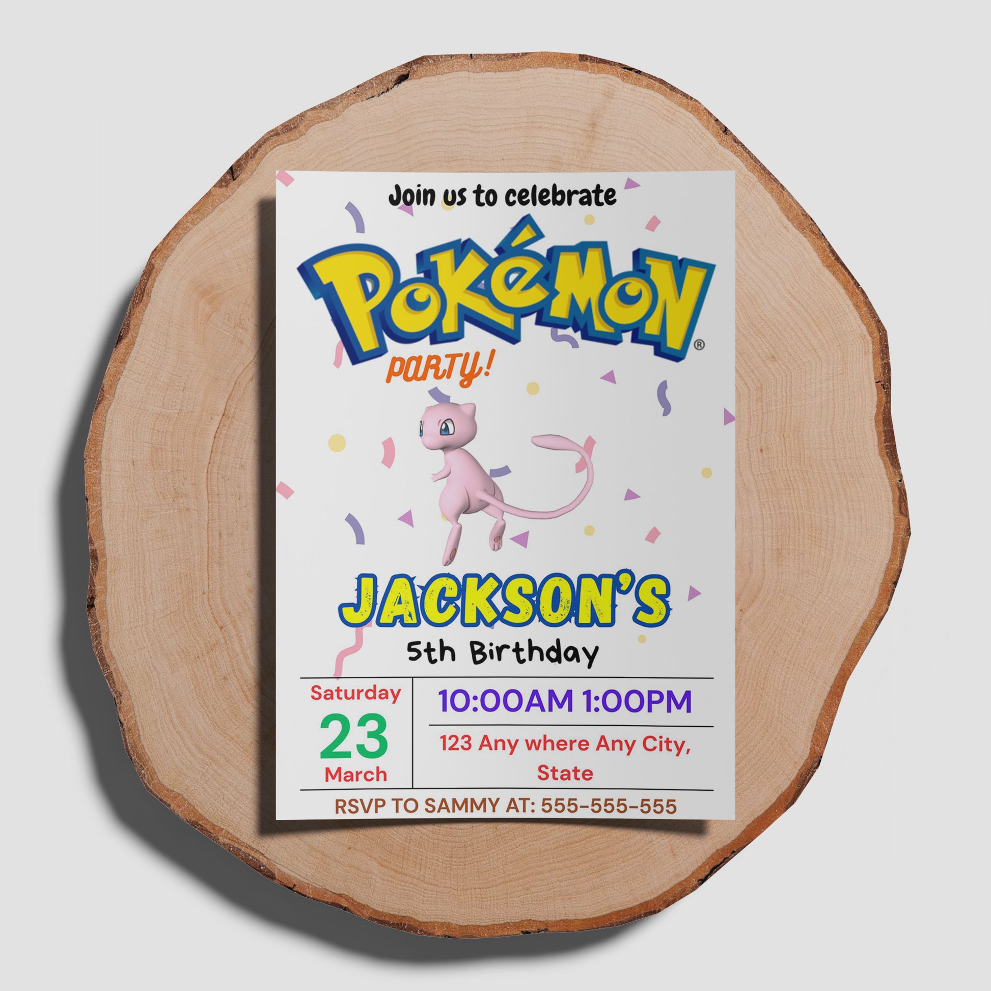 Mew Birthday Invitation Template | Pokemon Invite - CreativeRino