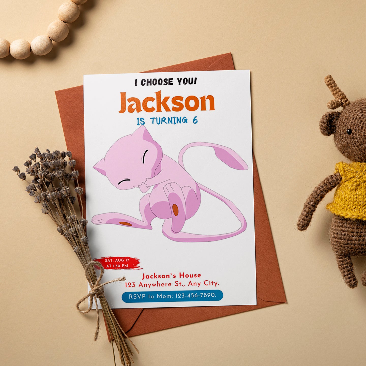 Mew Birthday Party Invitation Template | Pokemon Invite - CreativeRino