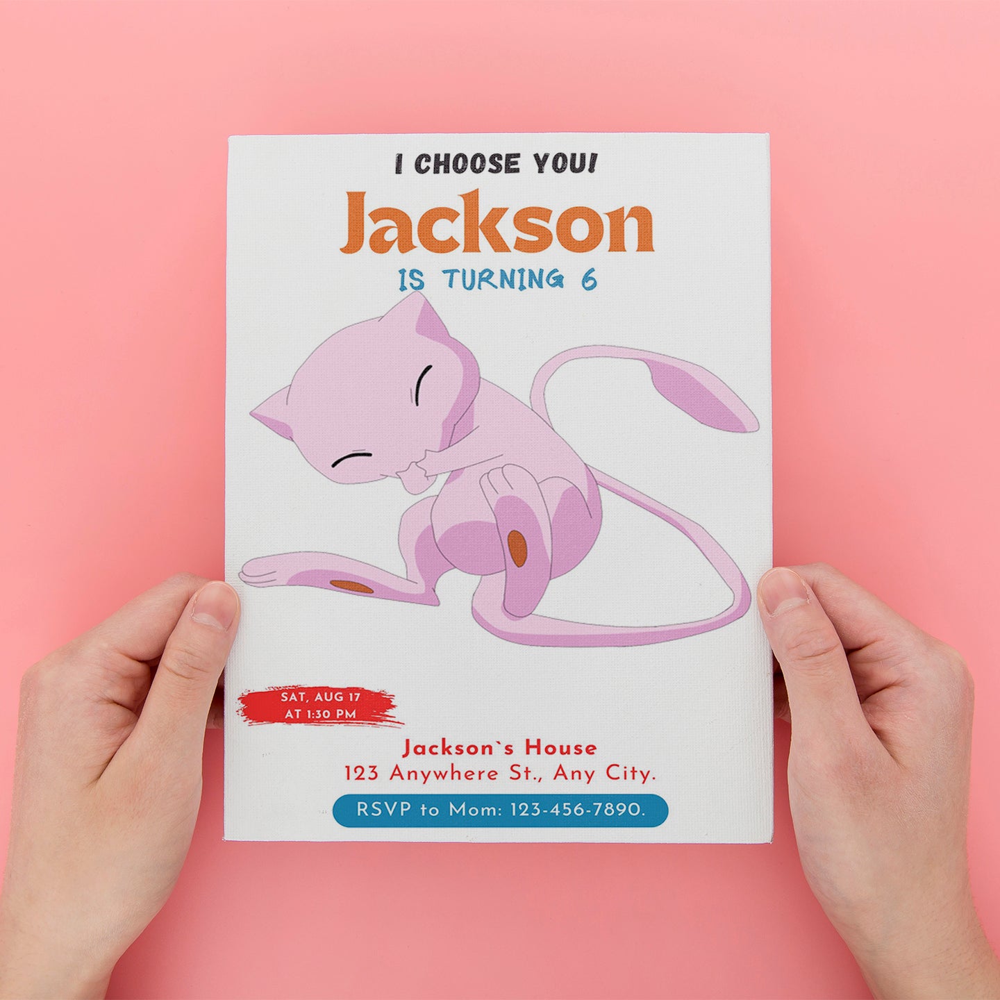 Mew Birthday Party Invitation Template | Pokemon Invite - CreativeRino