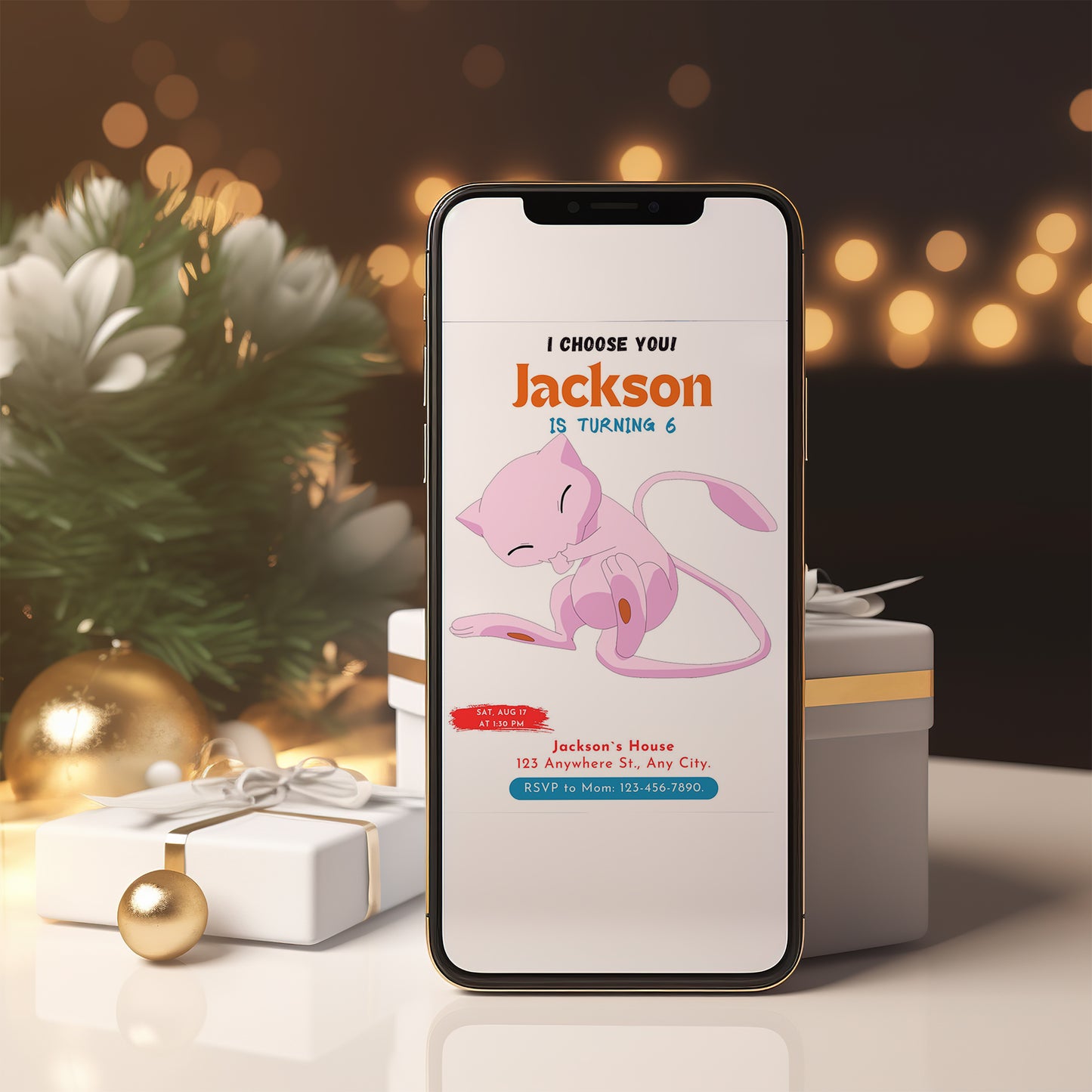 Mew Birthday Party Invitation Template | Pokemon Invite - CreativeRino