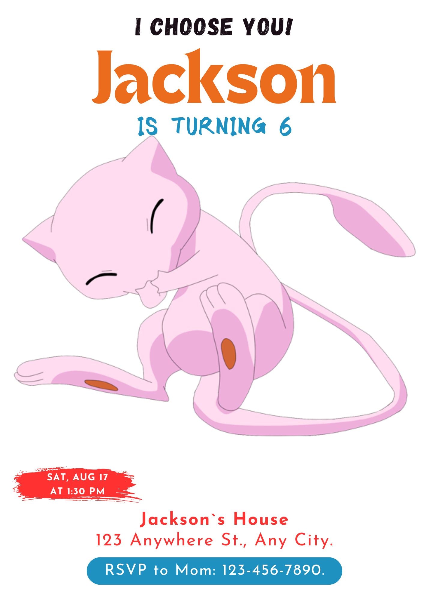 Mew Birthday Party Invitation Template | Pokemon Invite - CreativeRino