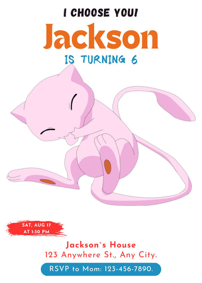 Mew Birthday Party Invitation Template | Pokemon Invite - CreativeRino