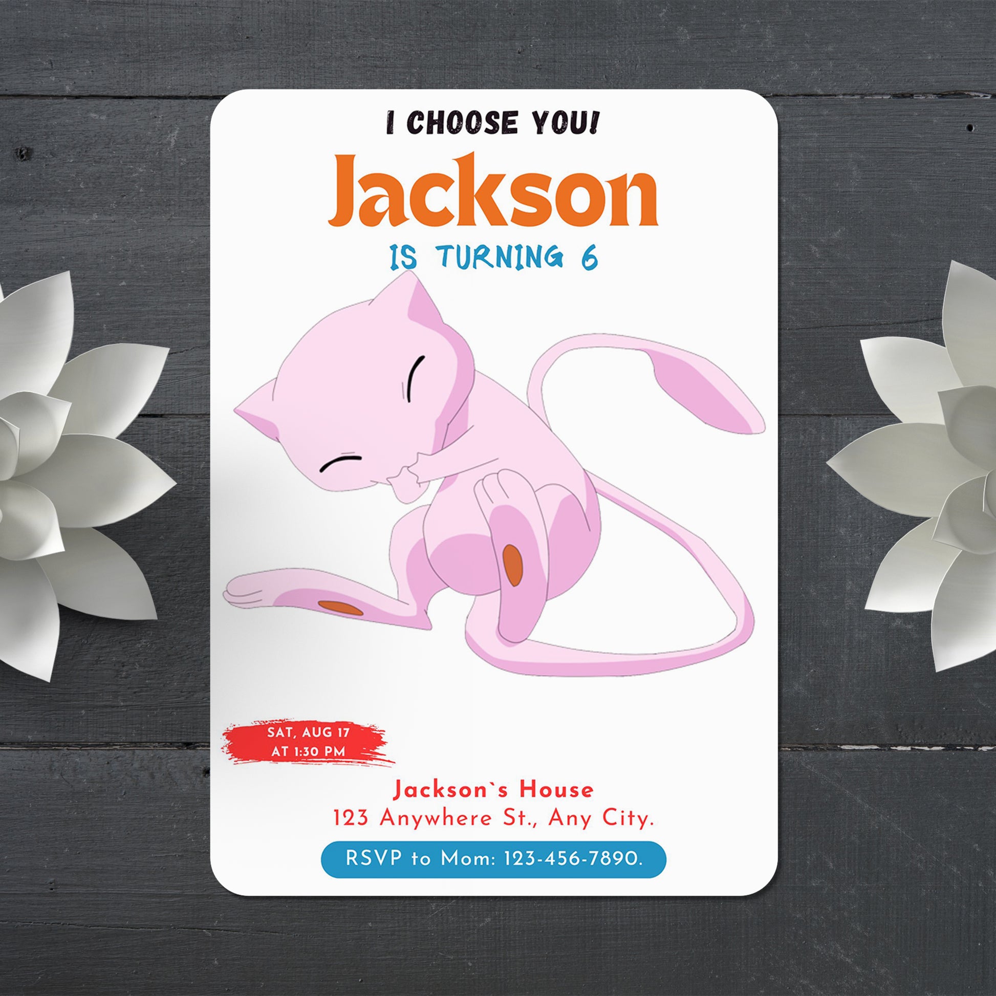 Mew Birthday Party Invitation Template | Pokemon Invite - CreativeRino