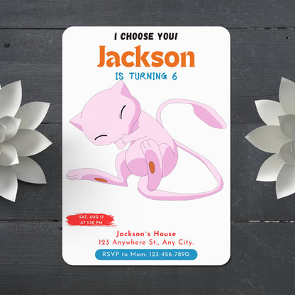 Mew Birthday Party Invitation Template | Pokemon Invite - CreativeRino